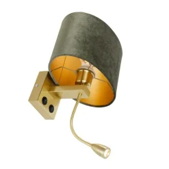 QAZQA Wandleuchten|Wohnzimmerlampen*Wandleuchte Messing mit ovalem Samt-Schirm Grün 25cm - Brescia Combi