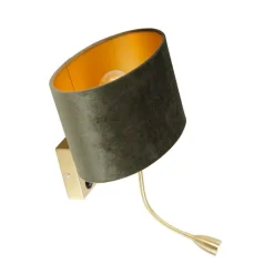 QAZQA Wandleuchten|Wohnzimmerlampen*Wandleuchte Messing mit ovalem Samt-Schirm Grün 25cm - Brescia Combi