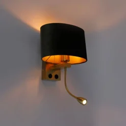 QAZQA Wandleuchten|Wohnzimmerlampen*Wandleuchte Messing mit ovalem Samt-Schirm Grün 25cm - Brescia Combi