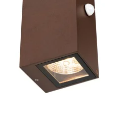 QAZQA Gartenbeleuchtung|Außenleuchten Mit Sensor*Wandleuchte rostbraun 2-flammig GU10 AR70 IP44 mit Bewegungssensor - Baleno