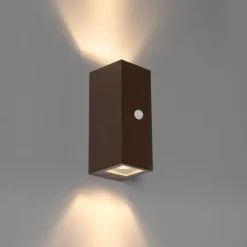 QAZQA Gartenbeleuchtung|Außenleuchten Mit Sensor*Wandleuchte rostbraun 2-flammig GU10 AR70 IP44 mit Bewegungssensor - Baleno