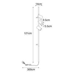 QAZQA Schlafzimmerlampen|Küchenlampen*Wandleuchte schwarz mit Fußschalter 3 Lichter - Jeana Luxe
