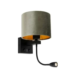 QAZQA Wandleuchten|Wohnzimmerlampen*Wandleuchte Schwarz mit grünem Samt-Schirm 18cm - Brescia