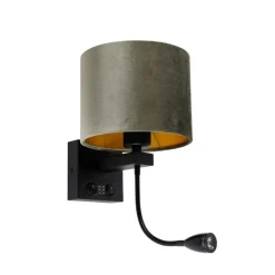 QAZQA Wandleuchten|Wohnzimmerlampen*Wandleuchte Schwarz mit grünem Samt-Schirm 18cm - Brescia