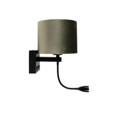 QAZQA Wandleuchten|Wohnzimmerlampen*Wandleuchte Schwarz mit grünem Samt-Schirm 18cm - Brescia