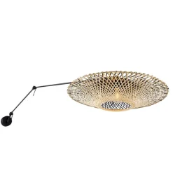 QAZQA Wandleuchten|Wohnzimmerlampen*Wandleuchte schwarz mit Rattanschirm 50 cm verstellbar - Blitz