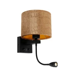 QAZQA Wandleuchten|Wohnzimmerlampen*Wandleuchte Schwarz mit Samt-Schirm Krokodil-Design 18cm - Brescia