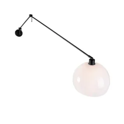 QAZQA Wandleuchten|Wohnzimmerlampen*Wandleuchte schwarz mit Schirm weiß 30 cm verstellbar - Blitz