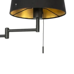 QAZQA Wandleuchten|Wohnzimmerlampen*Wandleuchte schwarz mit schwarzem Schirm und verstellbarem Arm - Ladas