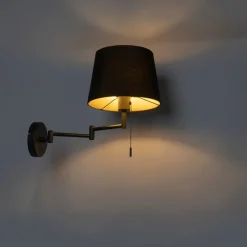 QAZQA Wandleuchten|Wohnzimmerlampen*Wandleuchte schwarz mit schwarzem Schirm und verstellbarem Arm - Ladas
