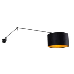 QAZQA Schlafzimmerlampen|Küchenlampen*Wandleuchte schwarz mit Veloursschirm schwarz 35 cm verstellbar - Blitz