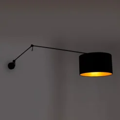 QAZQA Schlafzimmerlampen|Küchenlampen*Wandleuchte schwarz mit Veloursschirm schwarz 35 cm verstellbar - Blitz