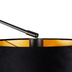 QAZQA Schlafzimmerlampen|Küchenlampen*Wandleuchte schwarz mit Veloursschirm schwarz 35 cm verstellbar - Blitz