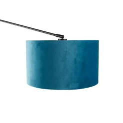 QAZQA Wandleuchten|Wohnzimmerlampen*Wandleuchte schwarz mit Veloursschirm blau 35 cm verstellbar - Blitz