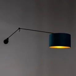 QAZQA Wandleuchten|Wohnzimmerlampen*Wandleuchte schwarz mit Veloursschirm blau 35 cm verstellbar - Blitz