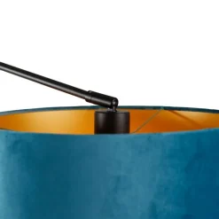 QAZQA Wandleuchten|Wohnzimmerlampen*Wandleuchte schwarz mit Veloursschirm blau 35 cm verstellbar - Blitz