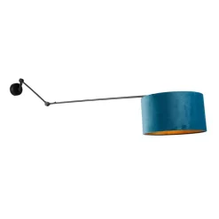 QAZQA Wandleuchten|Wohnzimmerlampen*Wandleuchte schwarz mit Veloursschirm blau 35 cm verstellbar - Blitz
