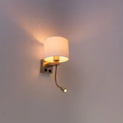 QAZQA Wandleuchten|Wohnzimmerlampen*Wandleuchte Stahl mit Flexarm und Schirm weiß 18 cm - Brescia Combi