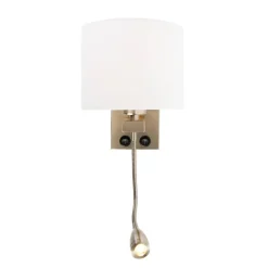 QAZQA Wandleuchten|Wohnzimmerlampen*Wandleuchte Stahl mit Flexarm und Schirm weiß 18 cm - Brescia Combi