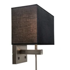 QAZQA Wandleuchten|Wohnzimmerlampen*Wandleuchte Stahl mit schwarzem Schirm und Lesearm inkl. LED - Bergamo