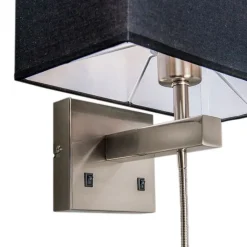 QAZQA Wandleuchten|Wohnzimmerlampen*Wandleuchte Stahl mit schwarzem Schirm und Lesearm inkl. LED - Bergamo