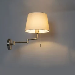 QAZQA Wandleuchten|Wohnzimmerlampen*Wandleuchte Stahl mit weißem Schirm und verstellbarem Arm - Ladas