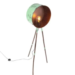 QAZQA Stehlampen|Wohnzimmerlampen*Weinlesestehlampe auf Bambusstativgrün mit Kupfer - Fass