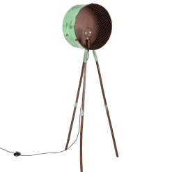 QAZQA Stehlampen|Wohnzimmerlampen*Weinlesestehlampe auf Bambusstativgrün mit Kupfer - Fass